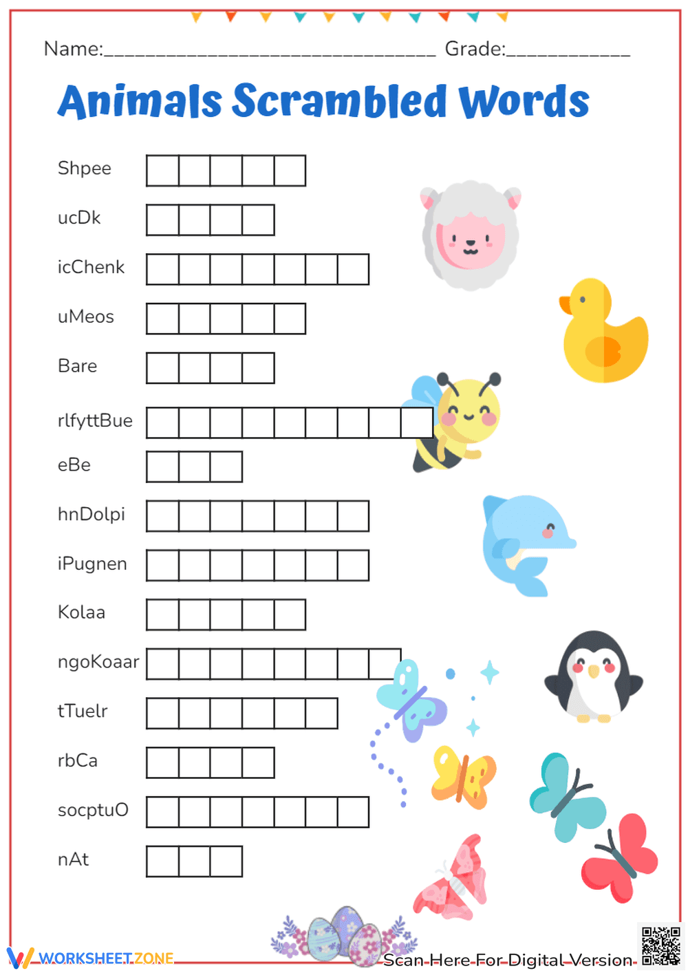 Animal Scramble Worksheet | Grade 1-2 Essential - Page 1