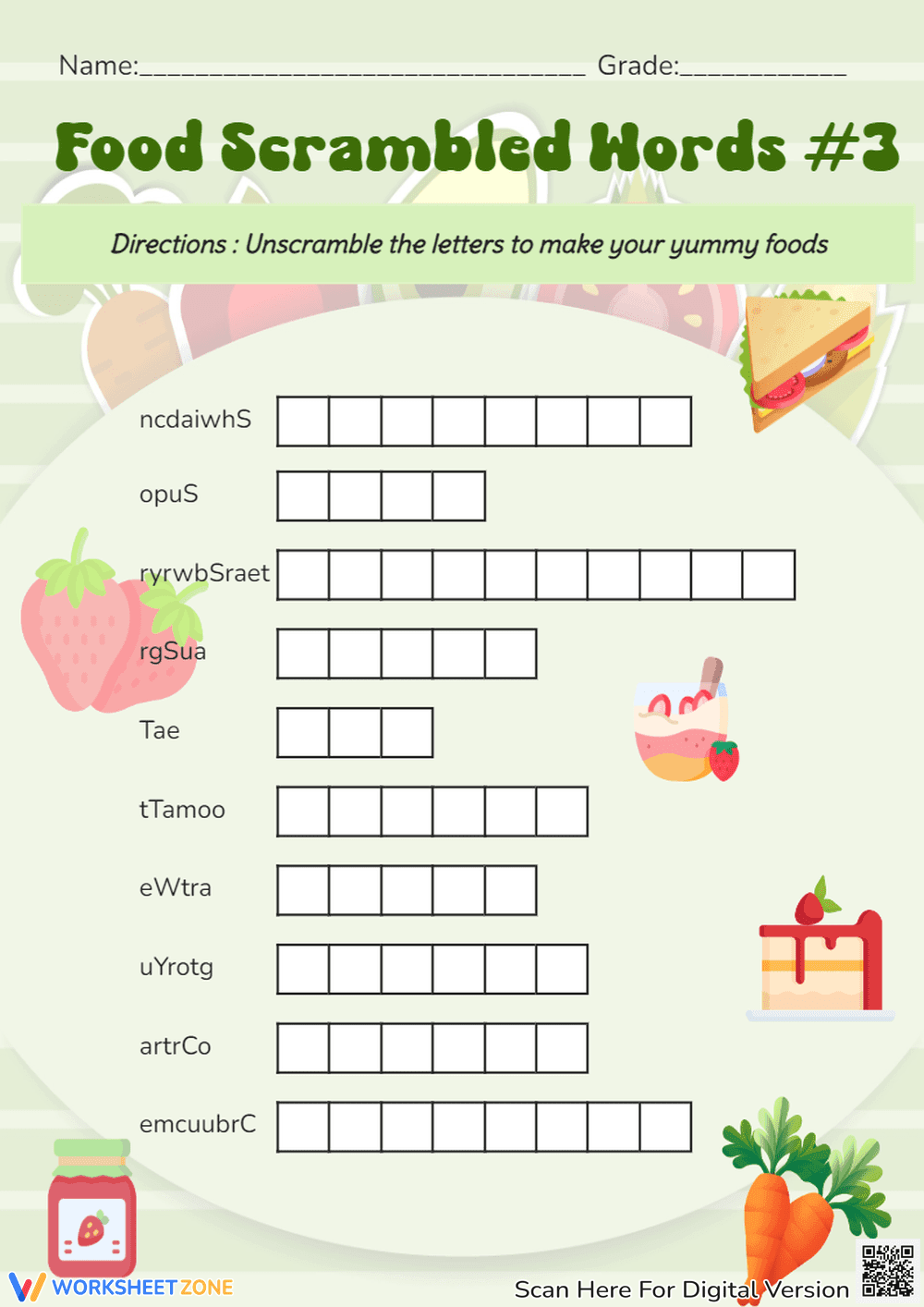 Food Scrambled Words Worksheet: Fun Word Game - Page 1