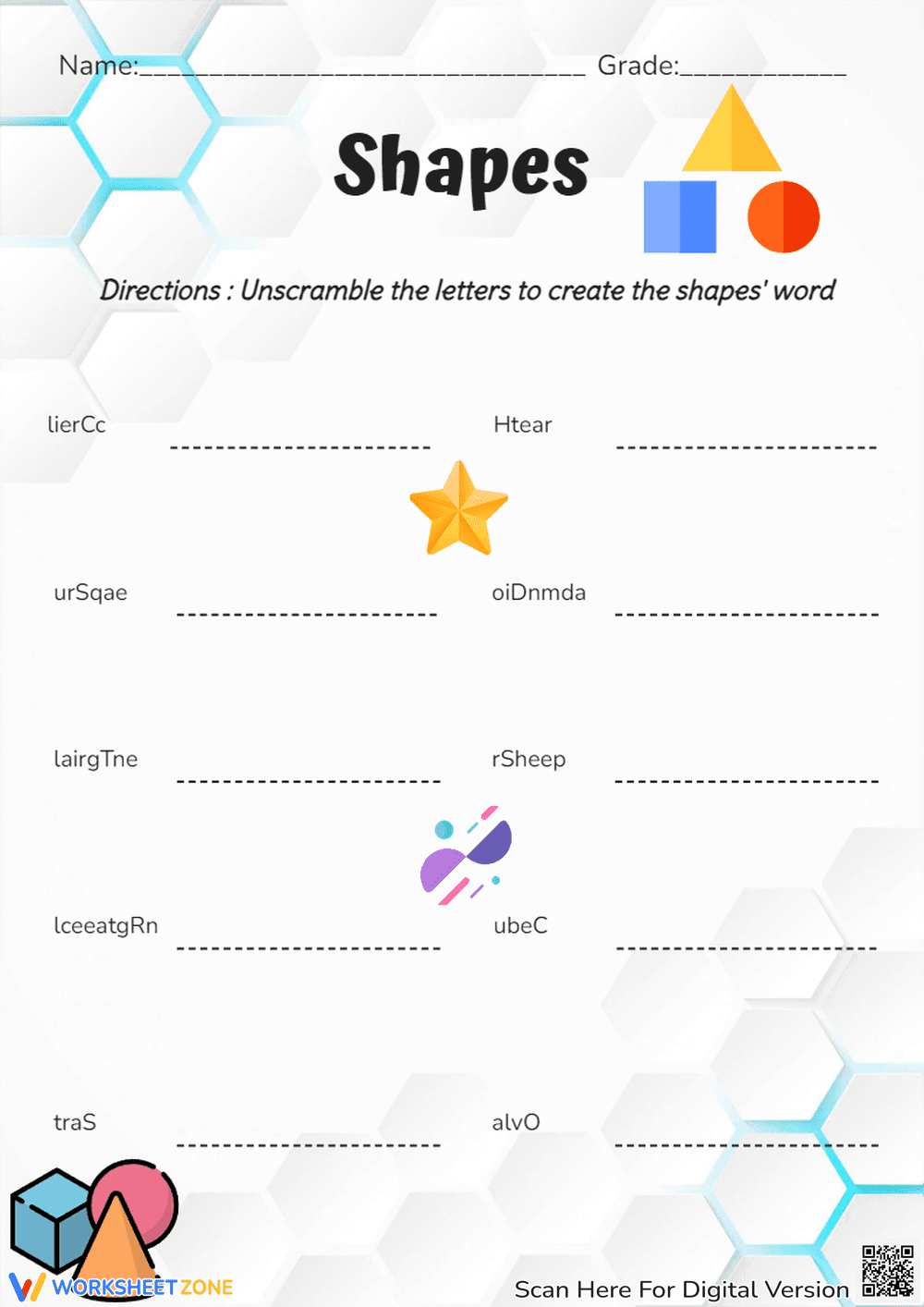 Shape Scramble Worksheet - Unscramble the Shapes! Fun Learning - Page 1