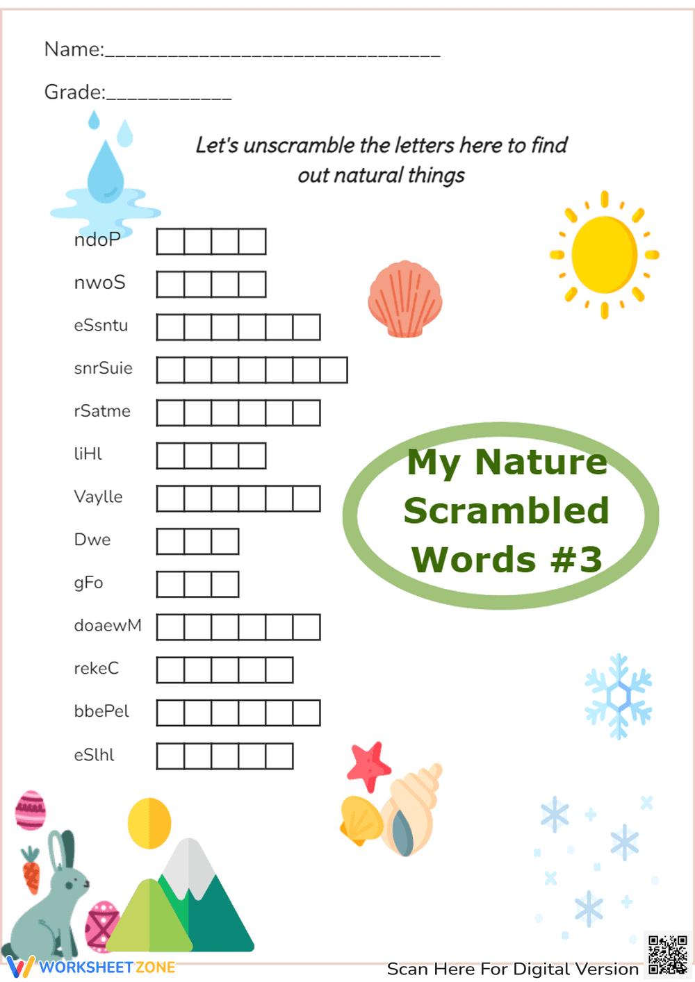 Nature Scrambled Words: A Fun Learning Activity - Page 1
