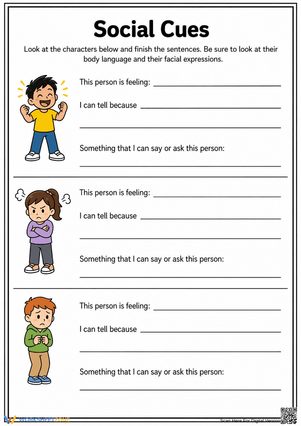 Printable Social Cues Worksheet | Grade 3 SEL - Page 1