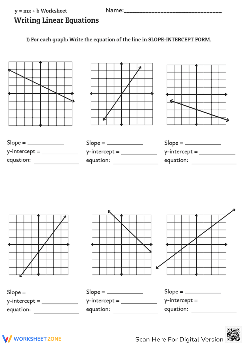 Slope-Intercept Form: Write Linear Equations from Graphs! - Page 1