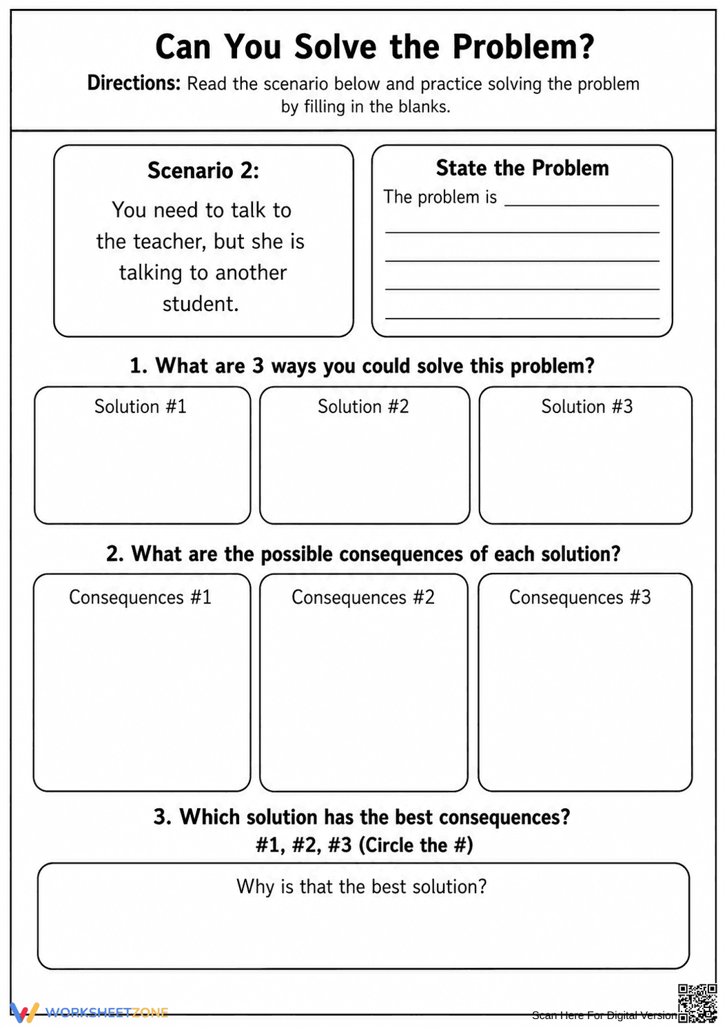 Essential Problem-Solving Worksheet | Grade 3 Social Skills - Page 1