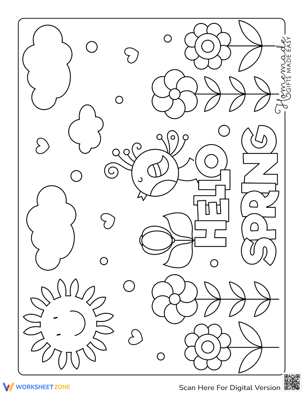 Hello Spring: A Fun Coloring Page for Kids - Page 1