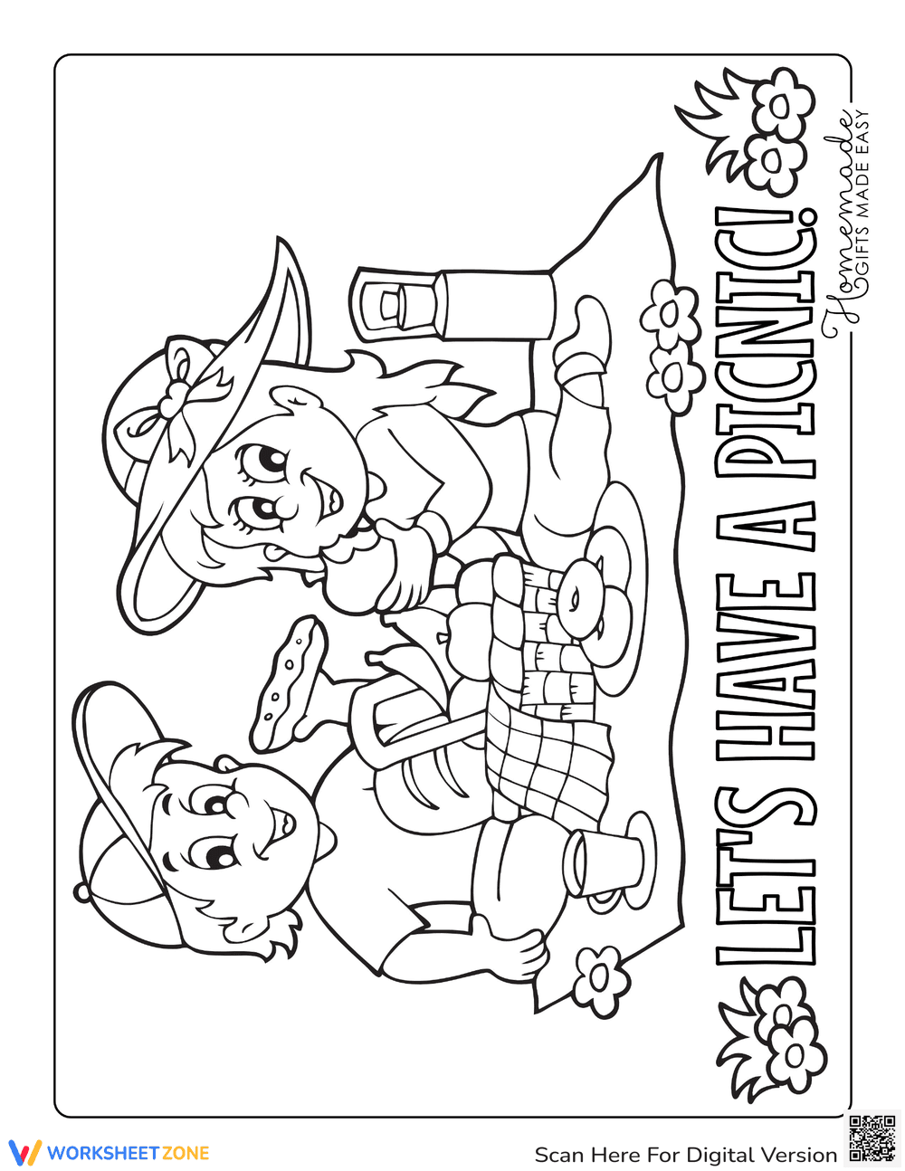 Summer Picnic: Fun Coloring Page for Kids - Page 1