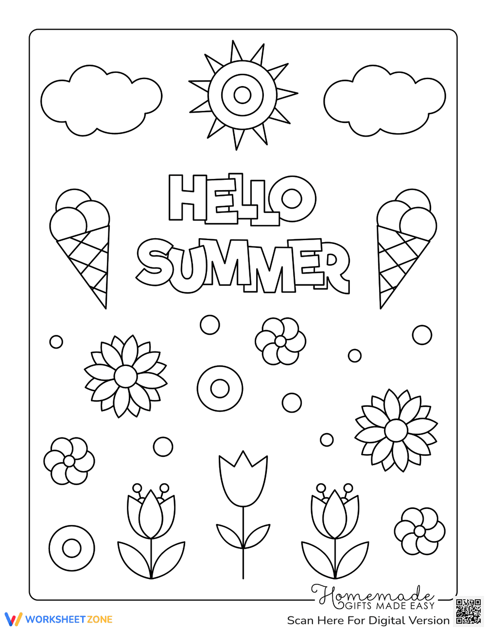 Hello Summer Coloring Page - Page 1