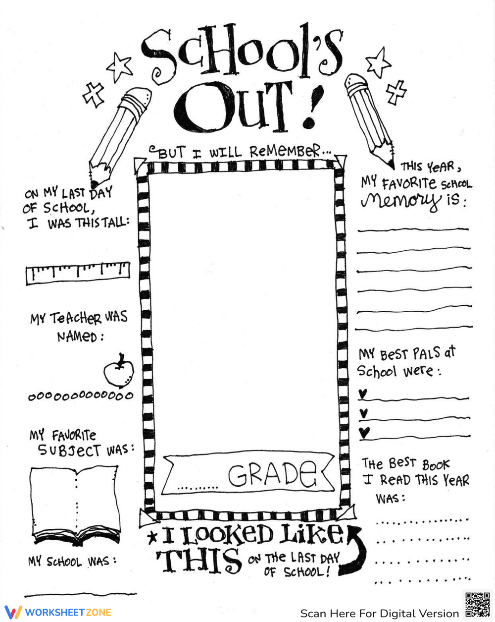 Schools Out Writing Worksheet - Page 1