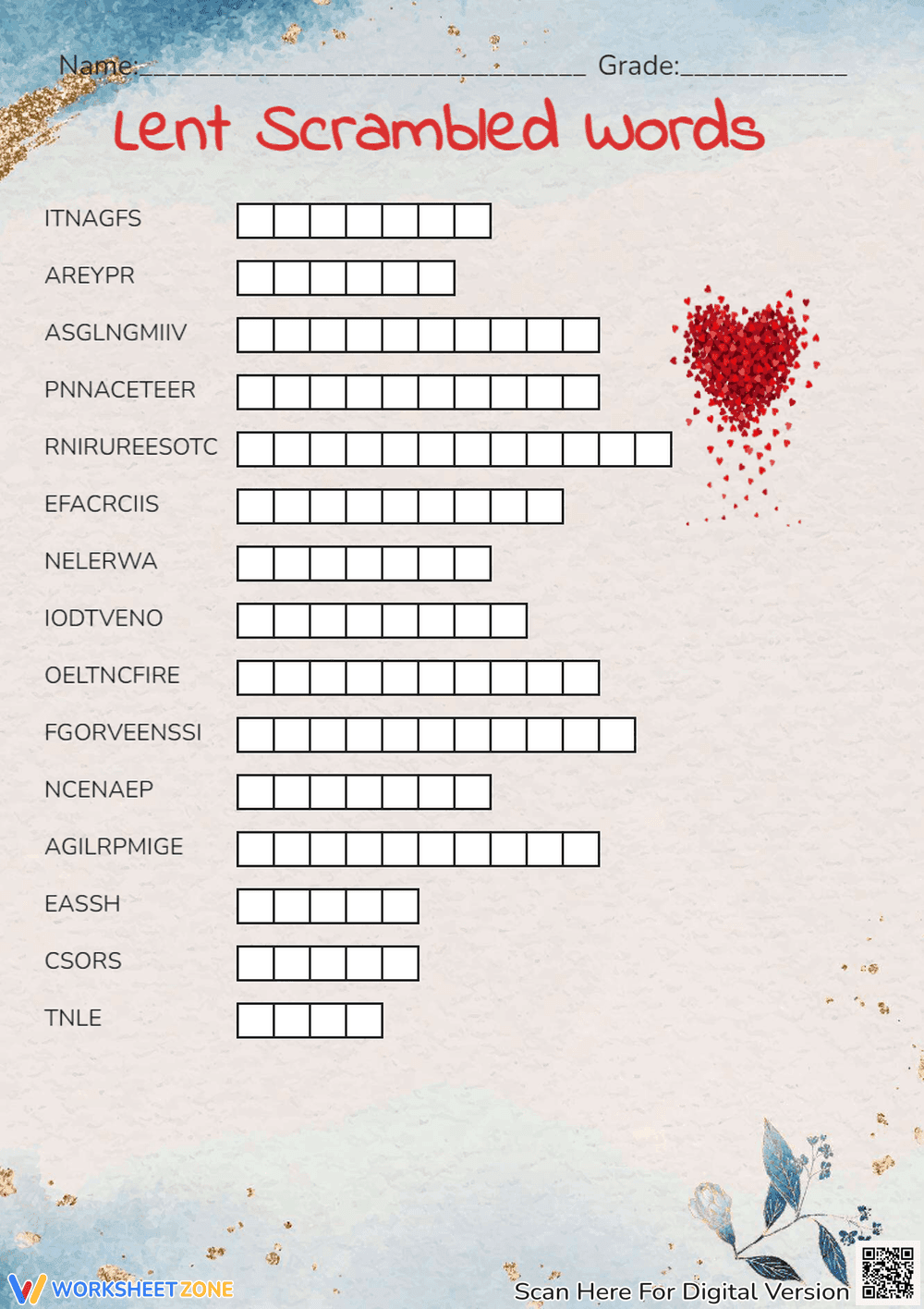 Lent Scrambled Words Worksheet | Grade 6 Essential - Page 1