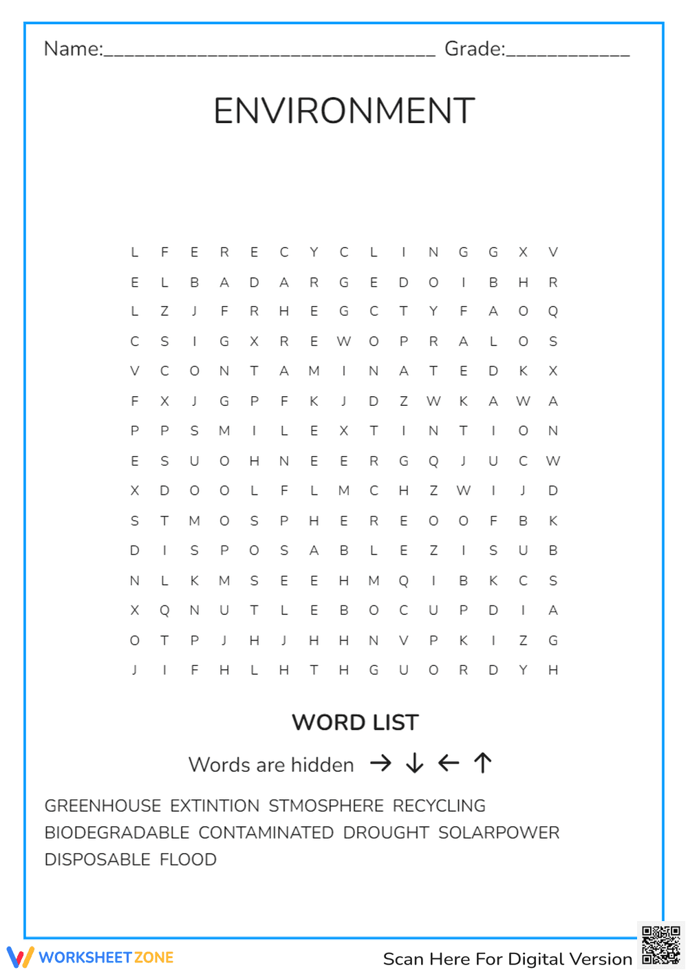 ENVIRONMENT WORD SEARCH WORKSHEET - Page 1