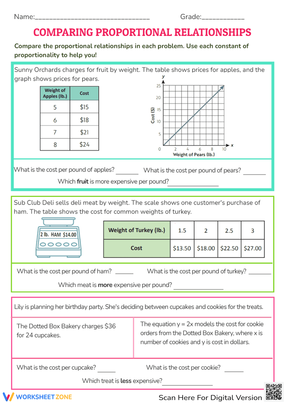 Comparing Proportional Relationships - Unit Rate Problems - Page 1
