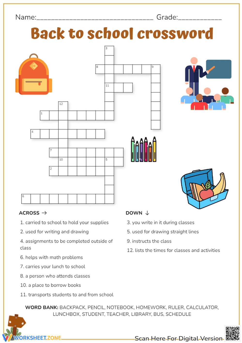 Back to School Crossword - Page 1