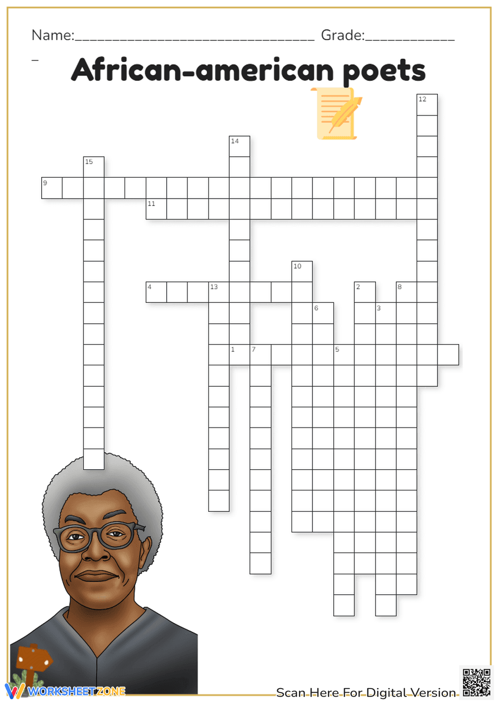 African-American Poets Crossword Puzzle - Grades 6-10 Activity - Page 1