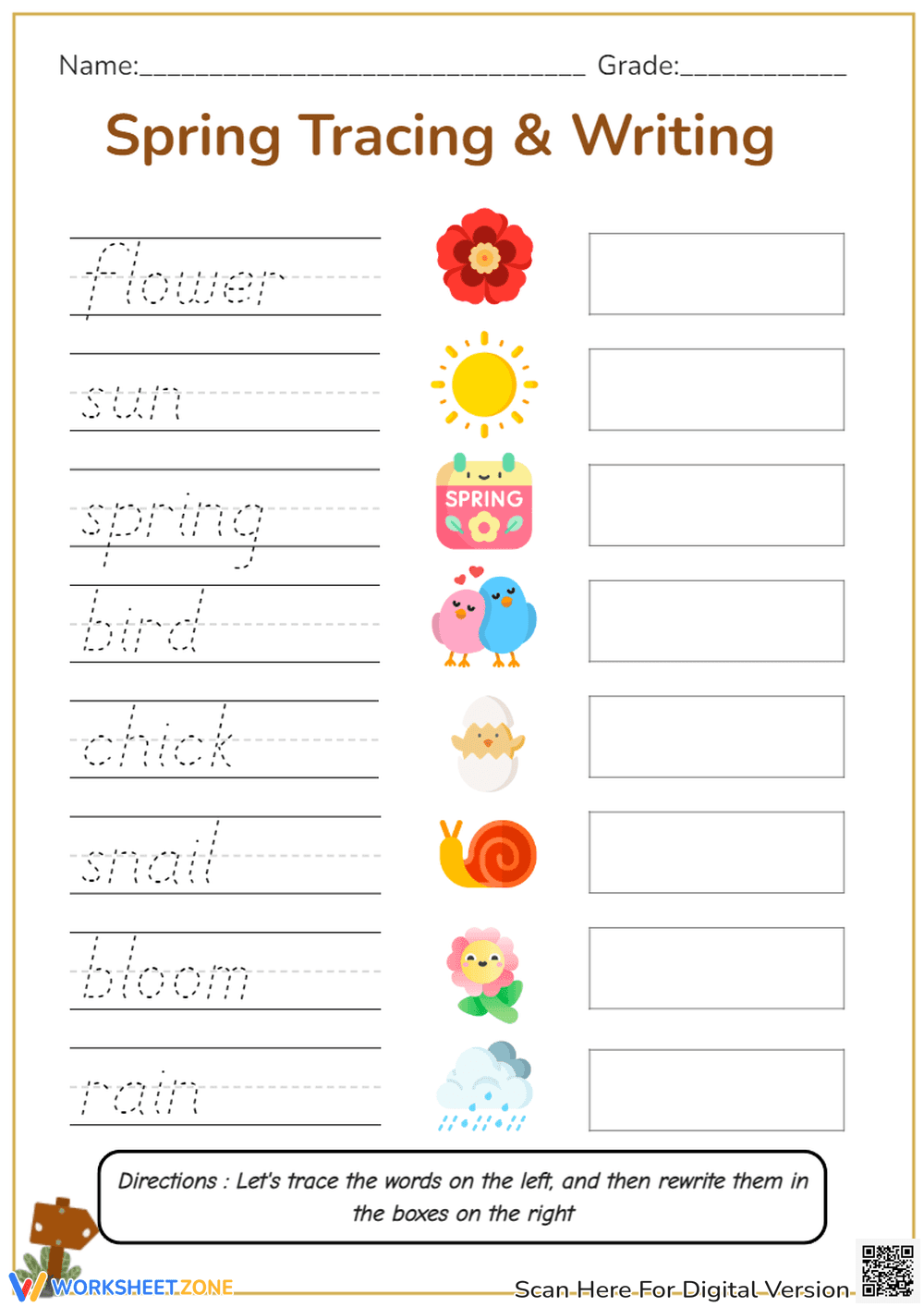 Spring Tracing & Writing | Grade 1-2 Essential - Page 1