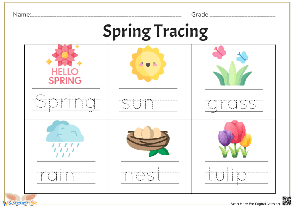 Spring Words Tracing - Page 1