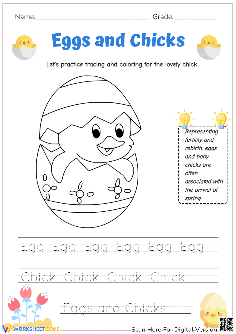 Easter Chick Tracing and Coloring - Page 1