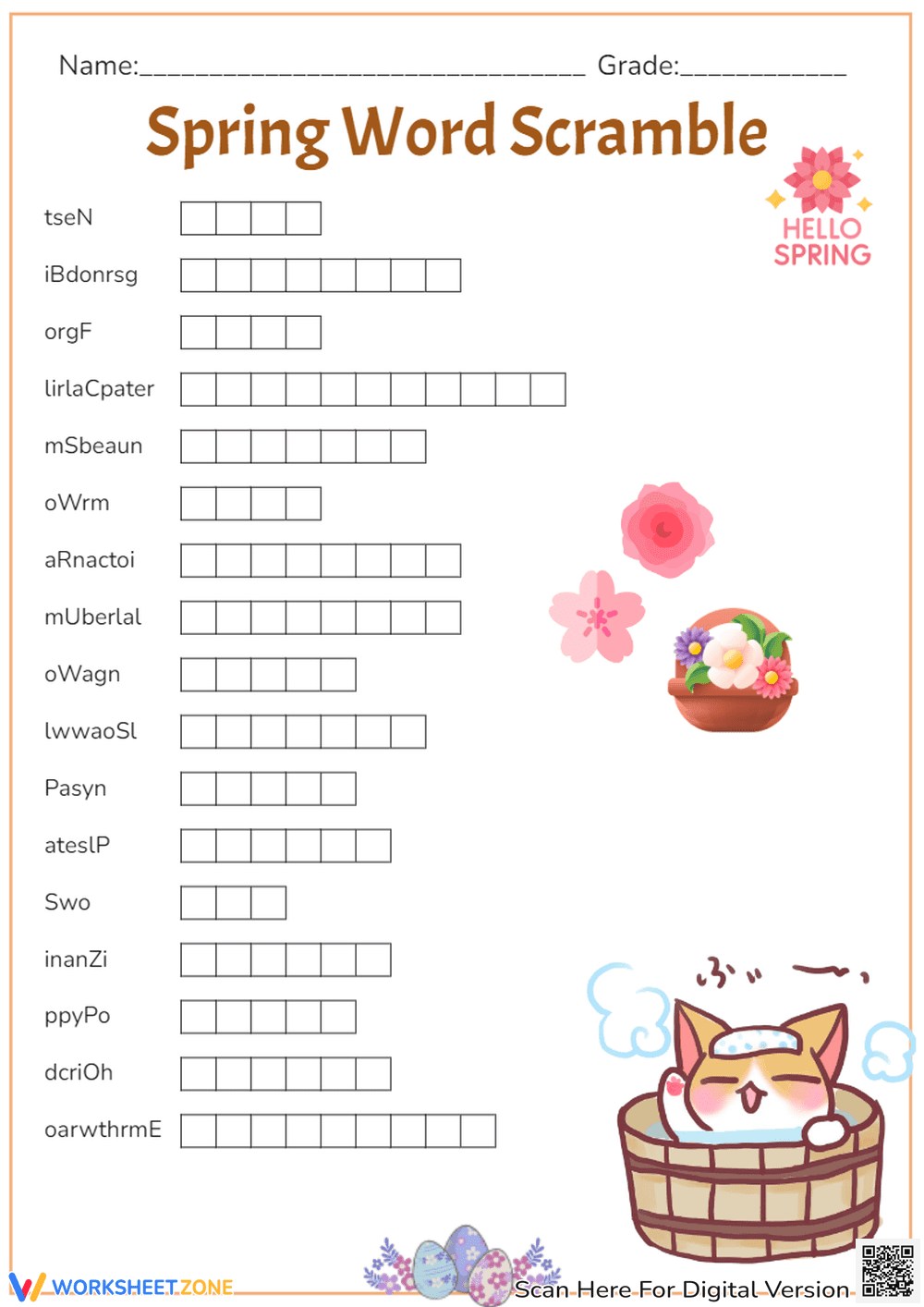 Spring Word Scramble Puzzle - Unscramble Springtime Words! - Page 1