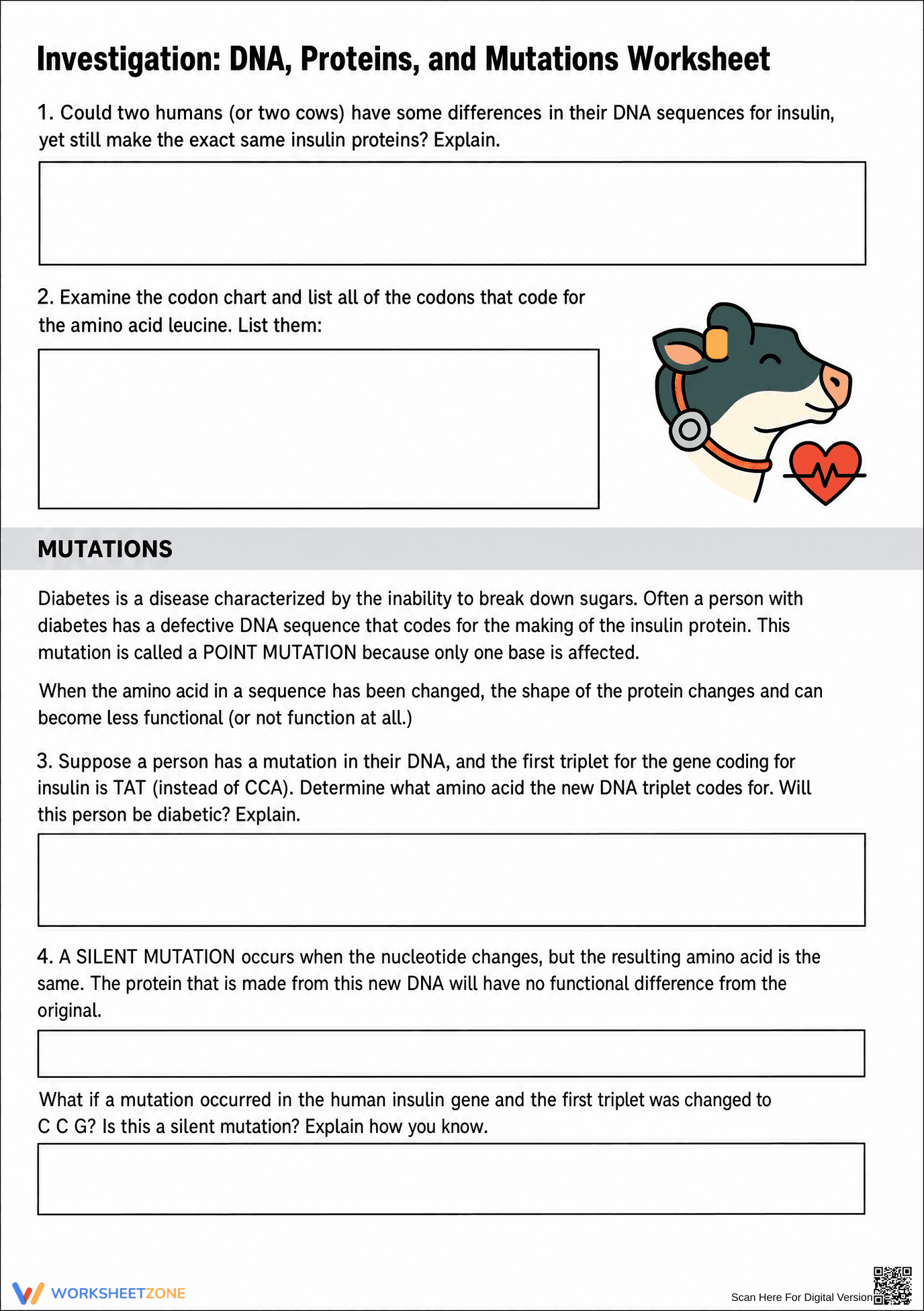 DNA and Mutations Worksheet | Essential Grade 9 Biology - Page 1