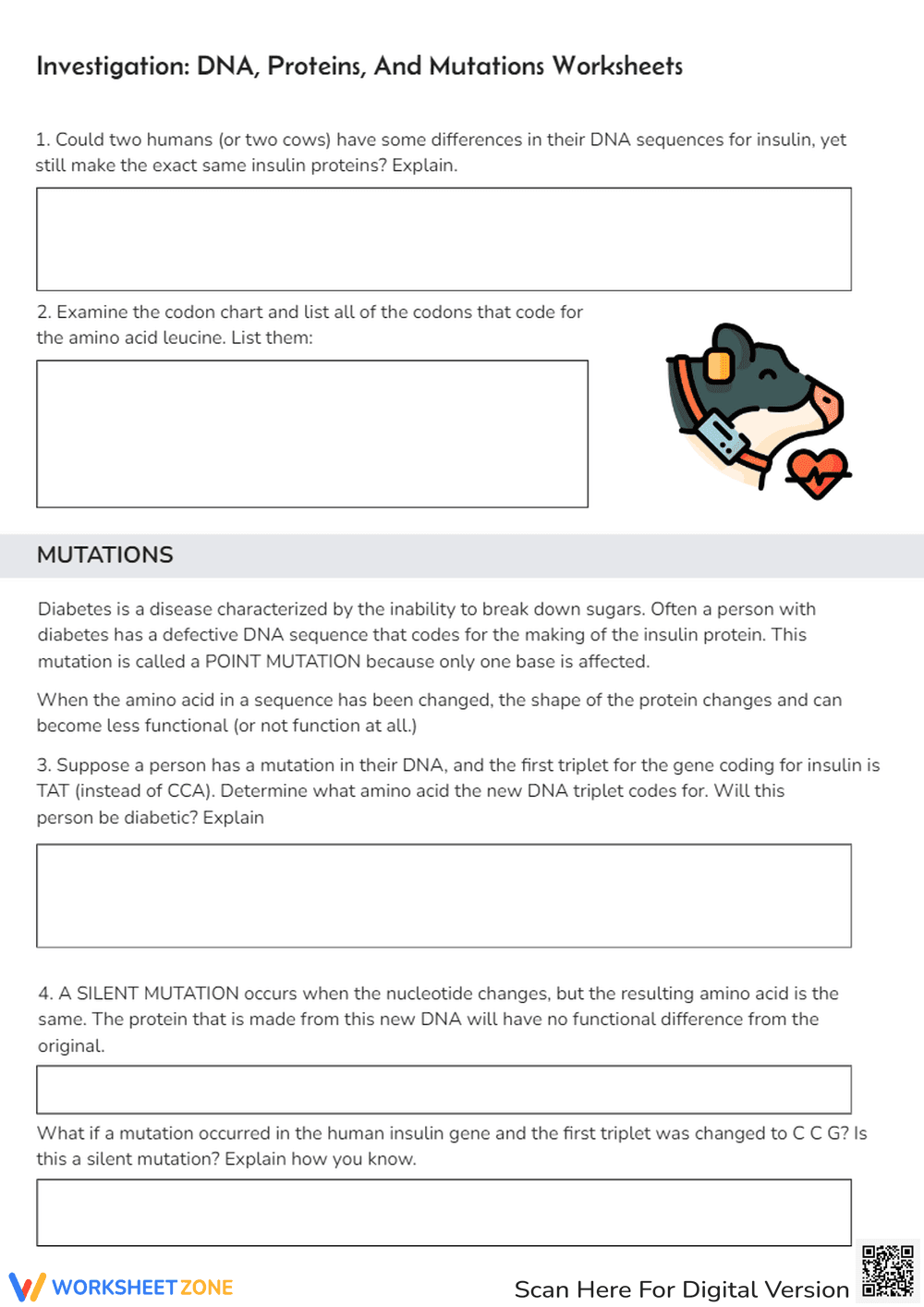 DNA, Proteins, and Mutations Investigation Worksheet - Page 1