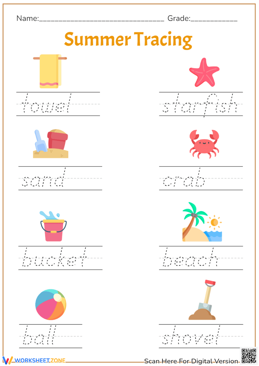 Summer Tracing Worksheet | Grade 1 Printable - Page 1