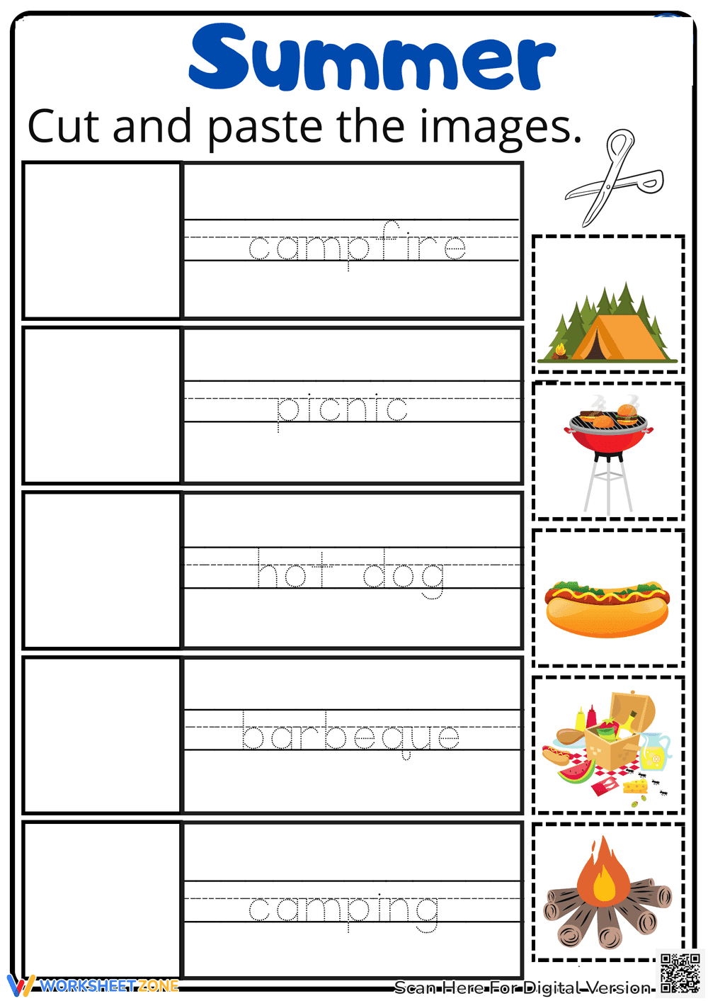 Kindergarten Summer Words — Printable No-Prep Worksheet - Page 1