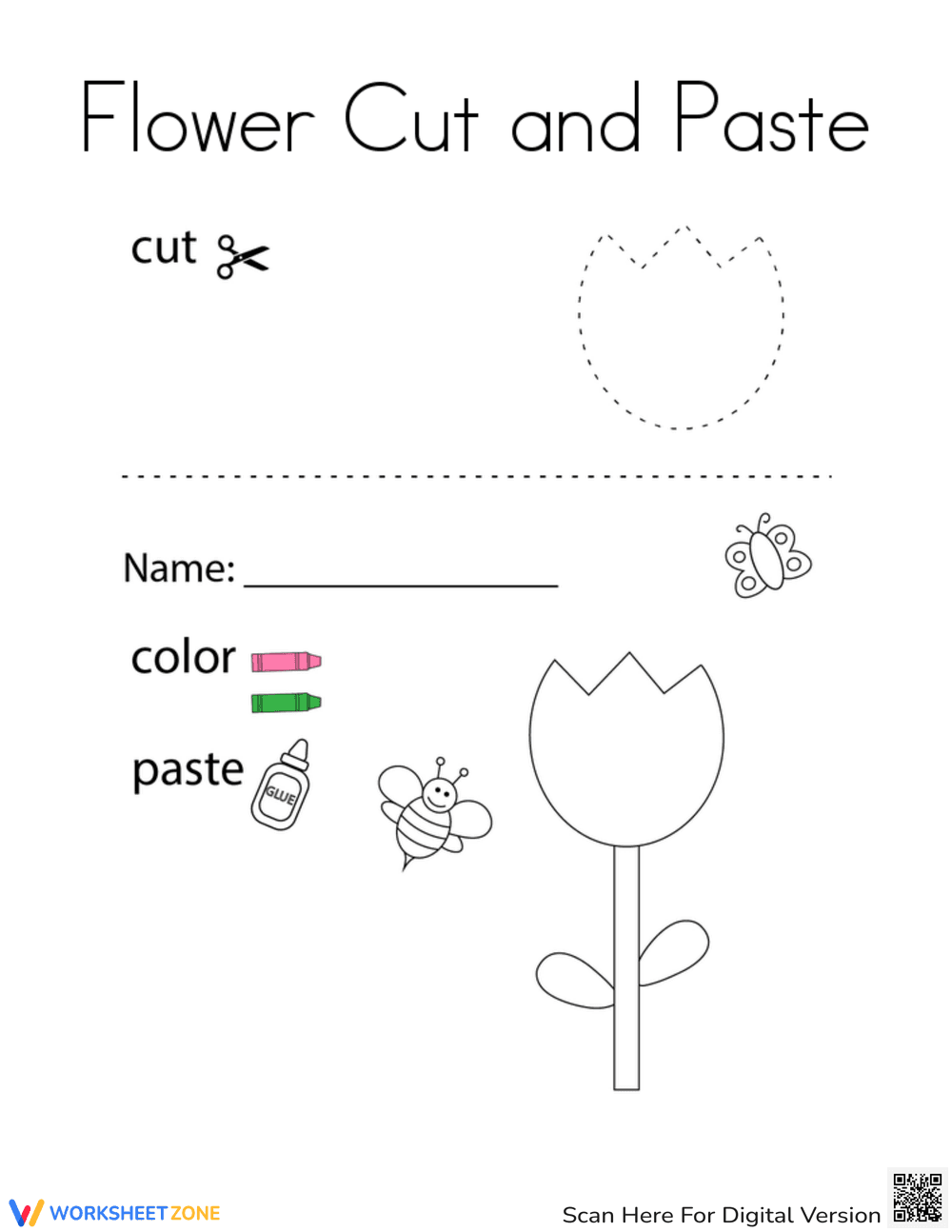 Flower Cut and Paste Activity for Kids - Page 1