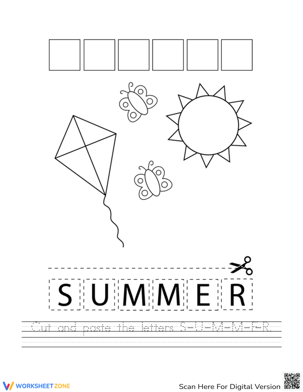 Summer Letters Cut and Paste Worksheet - Page 1