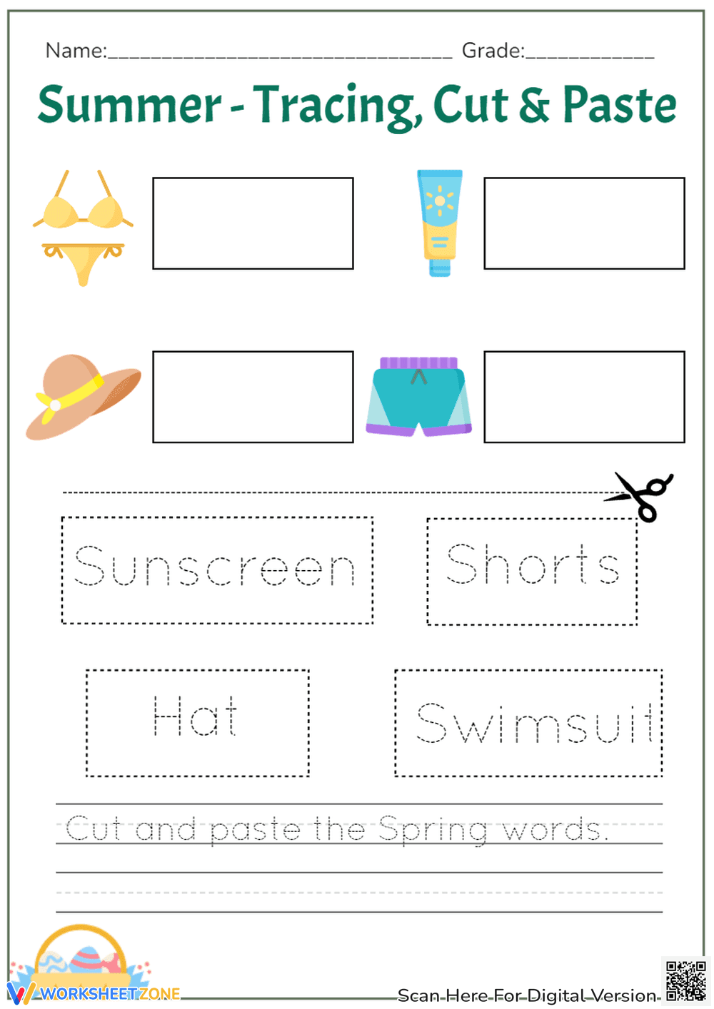 Summer Tracing & Cut and Paste | Essential Grade K-1 - Page 1
