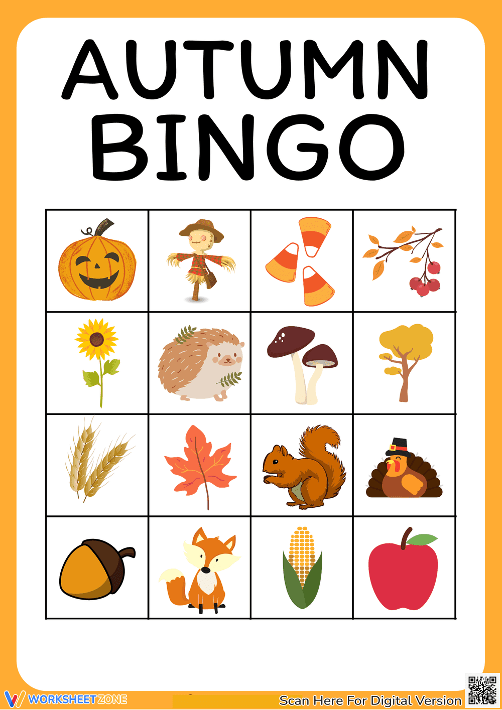 Delightful Autumn Bingo Game for Kids - Page 1