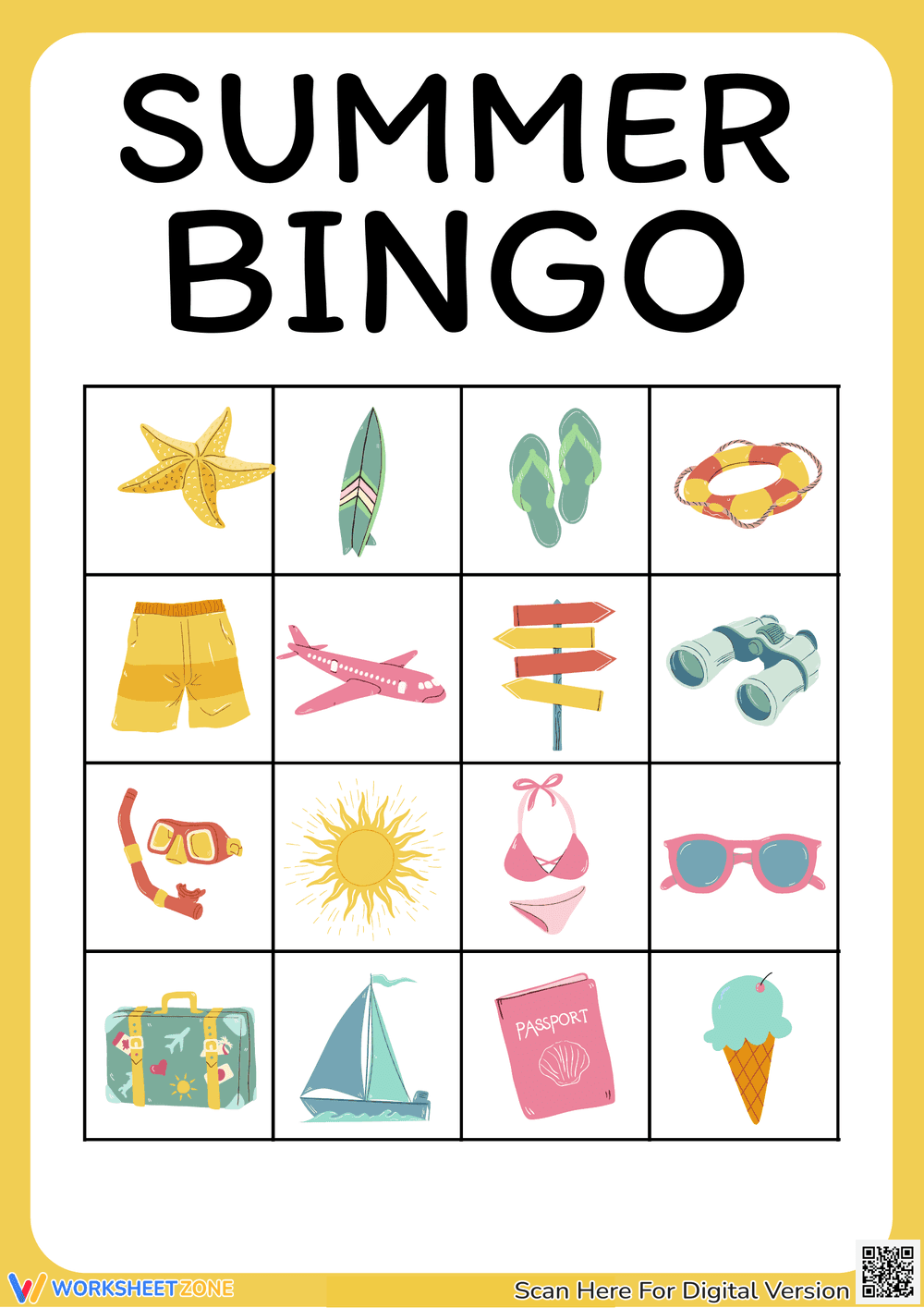 Summer Bingo Cards Worksheet for Kids' Fun - Page 1