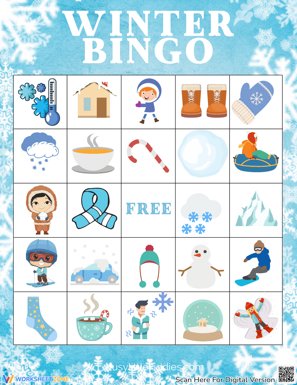 Winter Bingo Worksheet: Festive Fun for Kids - Page 1