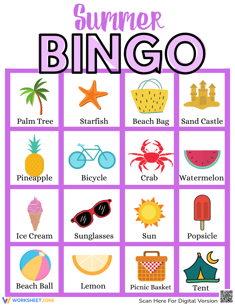 Fun Summer Bingo Game for Kids - Page 1