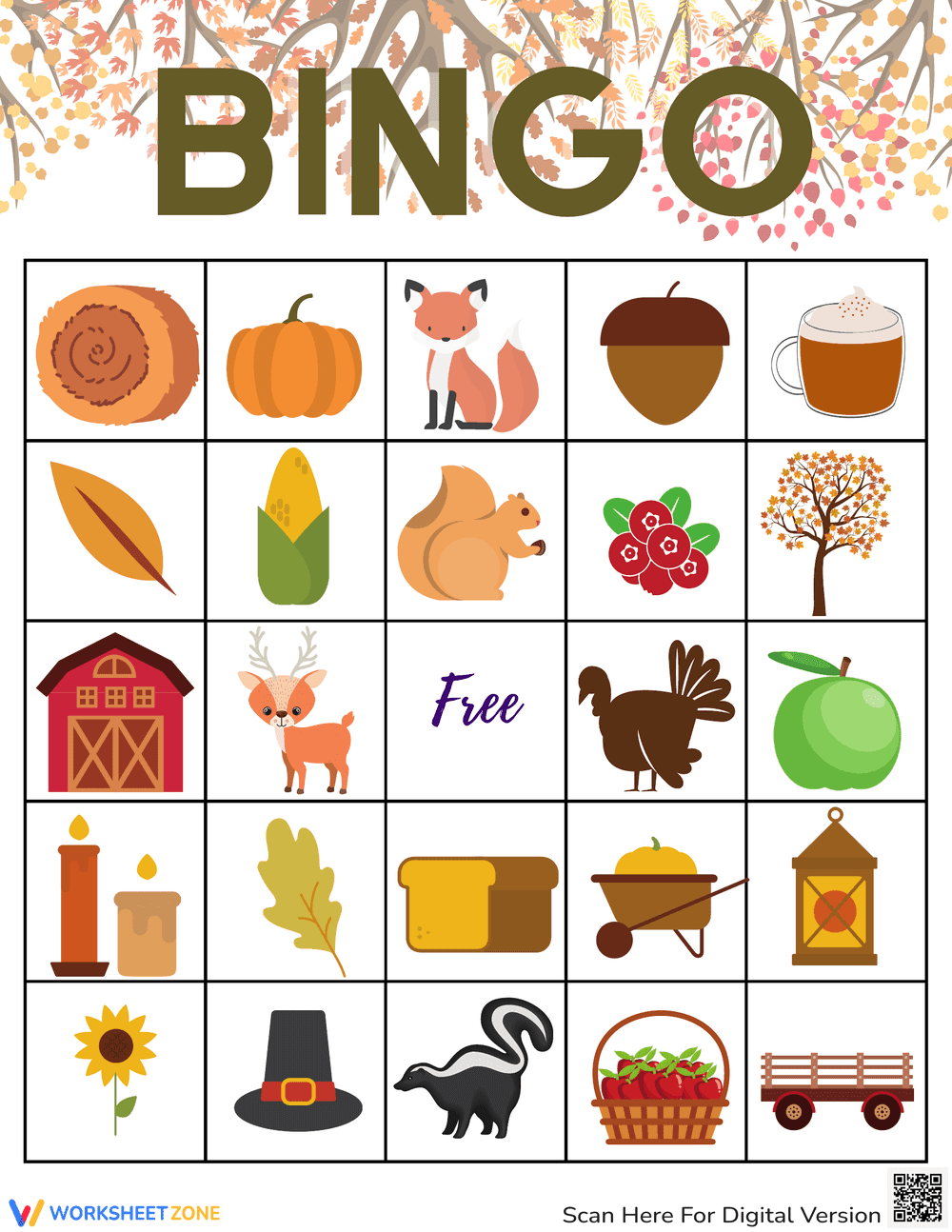 Engaging Fall Bingo Game Worksheet for Kids - Page 1