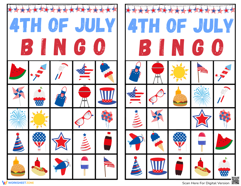 July 4th Bingo Worksheet for Holiday Fun - Page 1