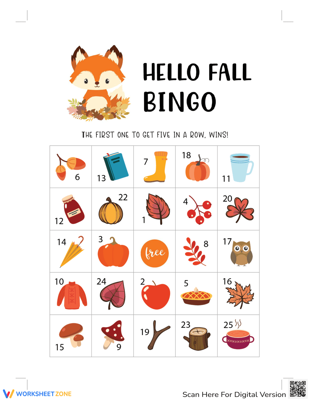 Hello Fall Bingo Worksheet for Seasonal Fun - Page 1
