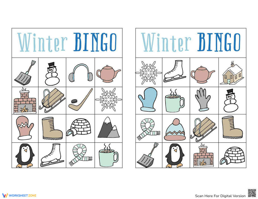 Winter Bingo Game Boards Worksheet for Festive Fun - Page 1