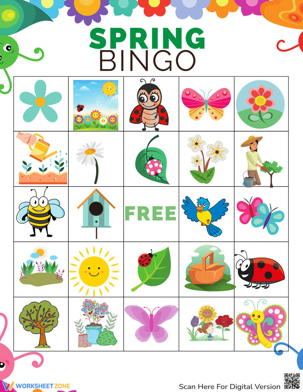 Spring Bingo Worksheet for Seasonal Learning - Page 1