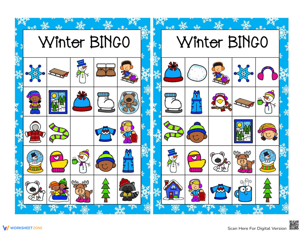Winter Bingo Cards Worksheet for Seasonal Fun - Page 1