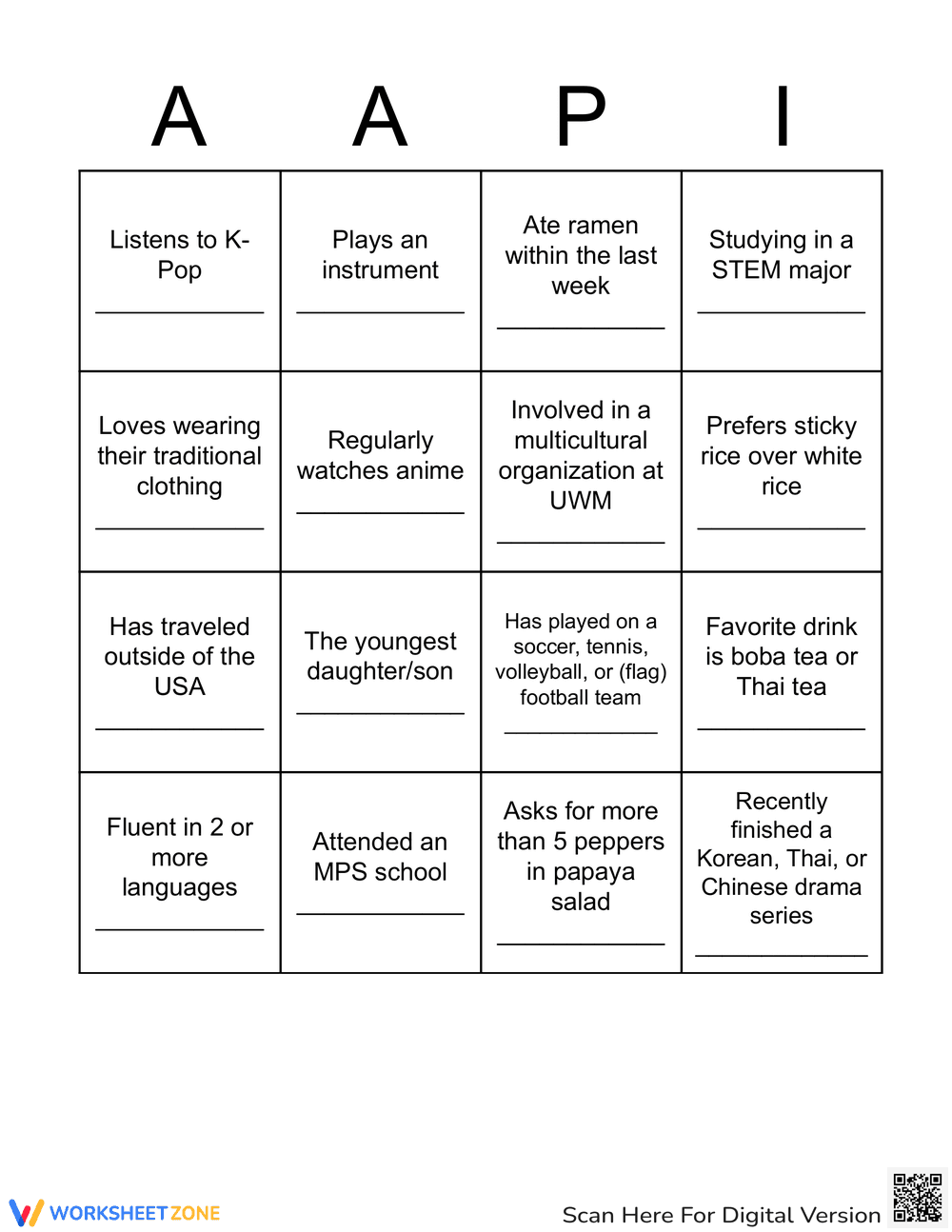 AAPI BINGO CARDS 7 - Page 1