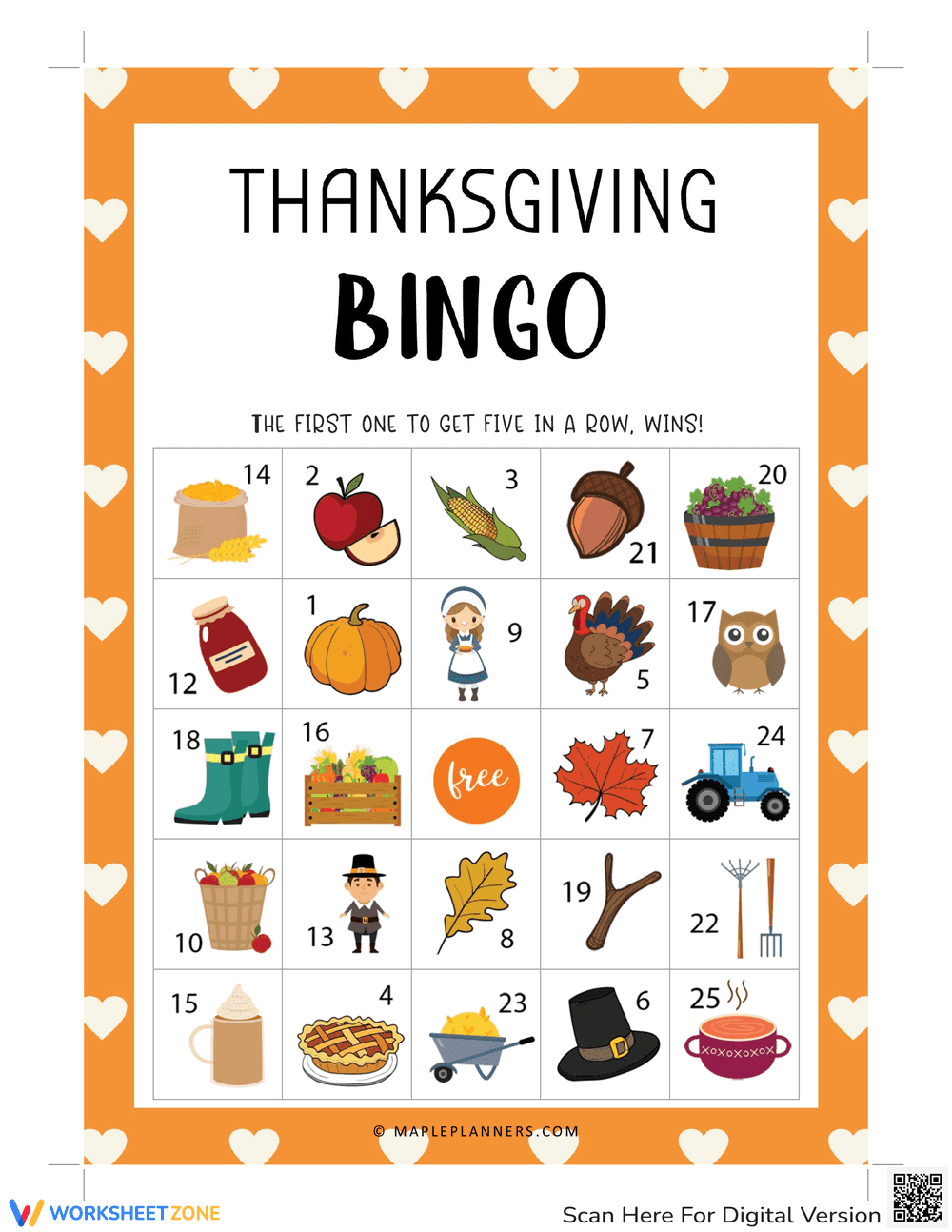 Thanksgiving Bingo Game for Kids - Page 1