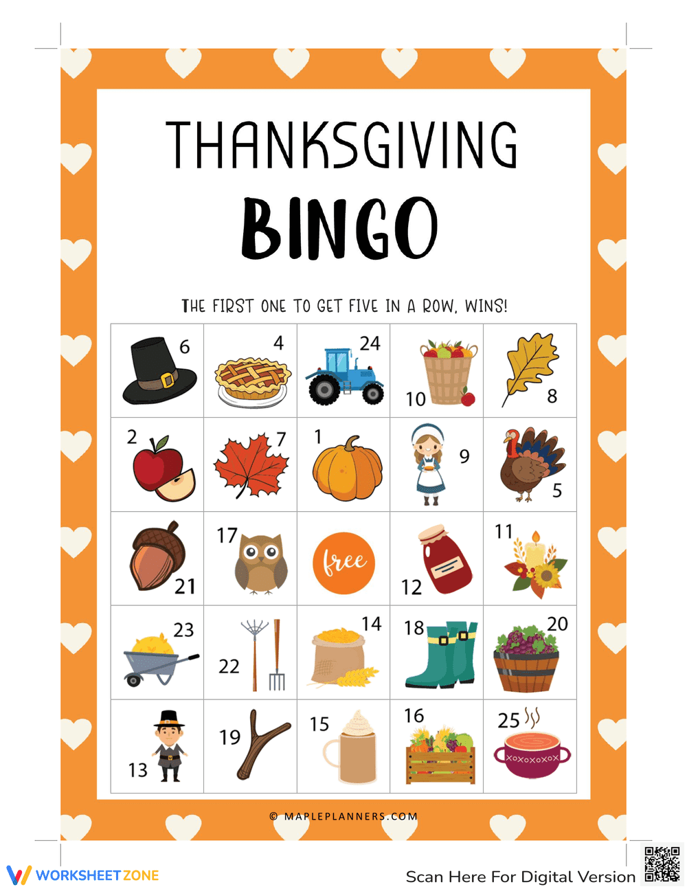Thanksgiving Bingo Worksheet | Grade 1-3 Printable - Page 1