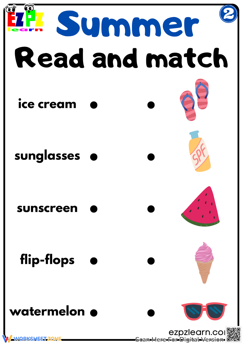 Summer Read and Match Worksheet - Page 1