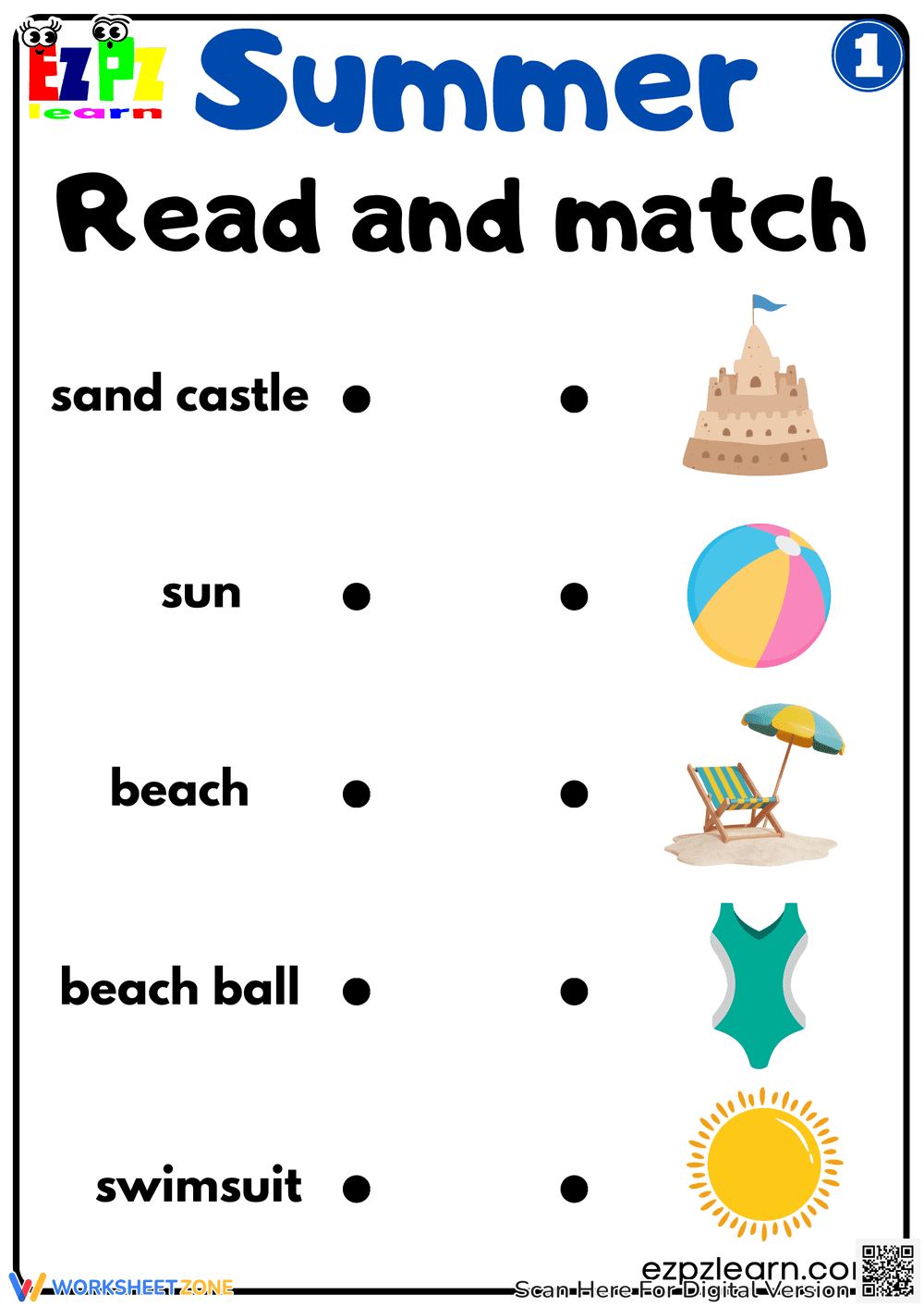 Summer Read and Match Activity Worksheet - Page 1
