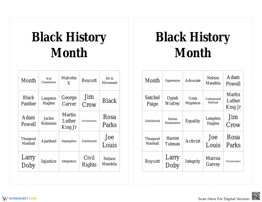 Interactive Black History Month Bingo Game - Page 1