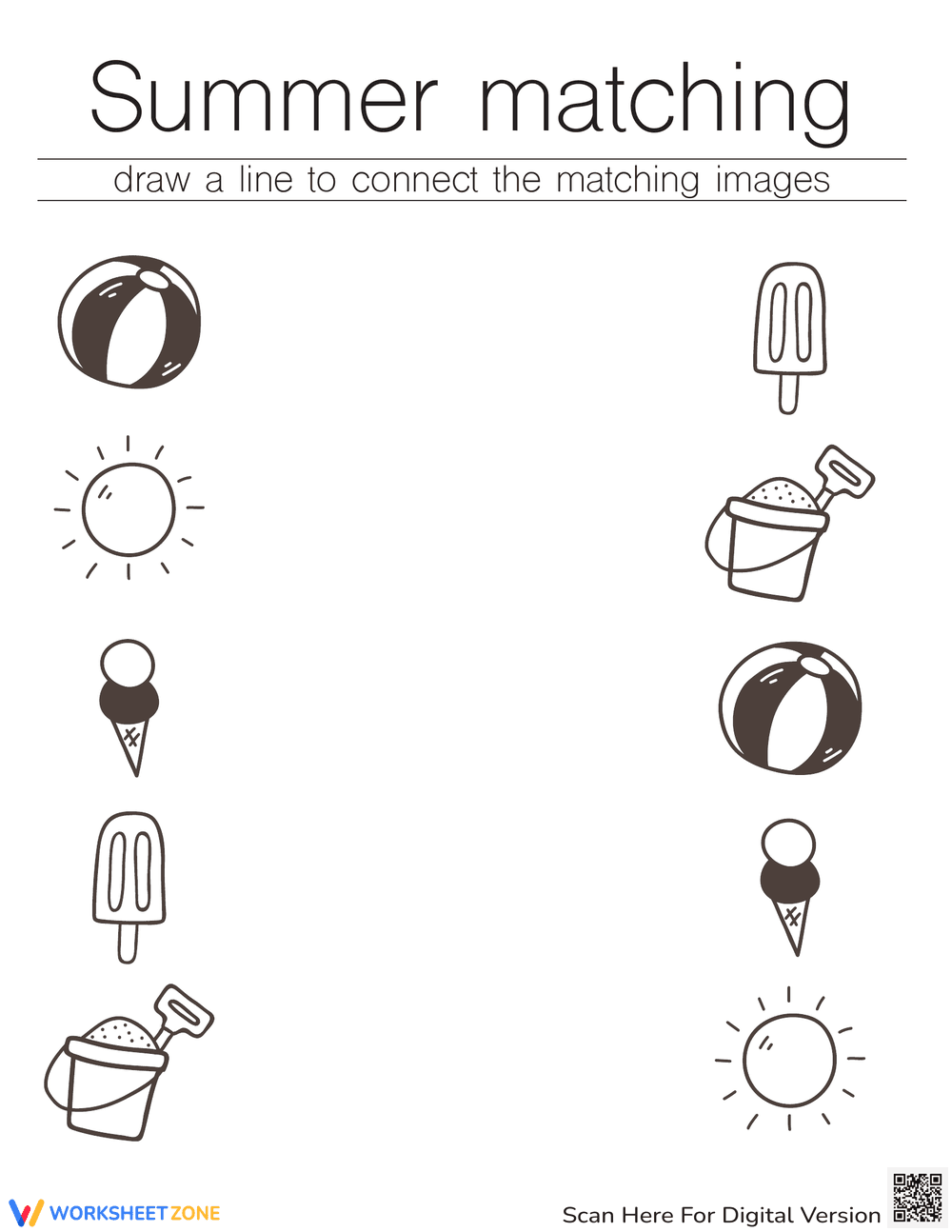 Summer Matching Worksheet - Page 1
