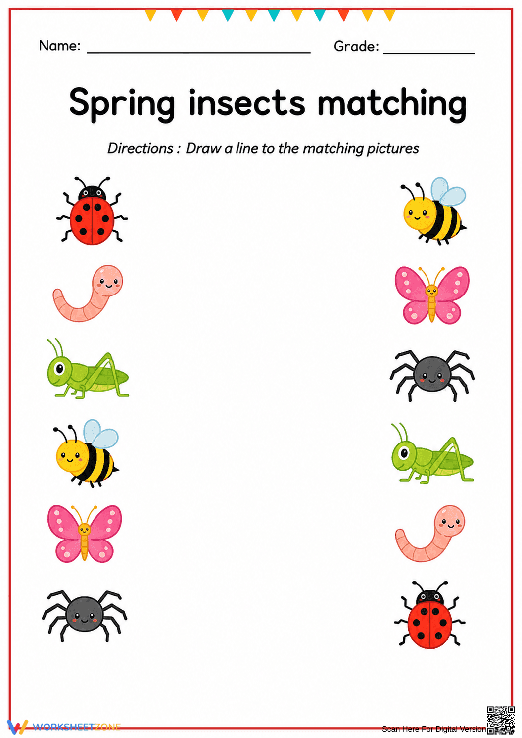 Spring Insects Matching Worksheet | Grade K-1 Essential - Page 1