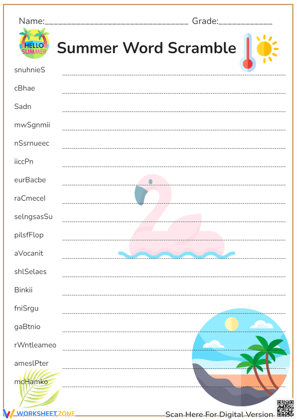Summer Word Scramble Worksheet | Grade 1-3 Essential - Page 1
