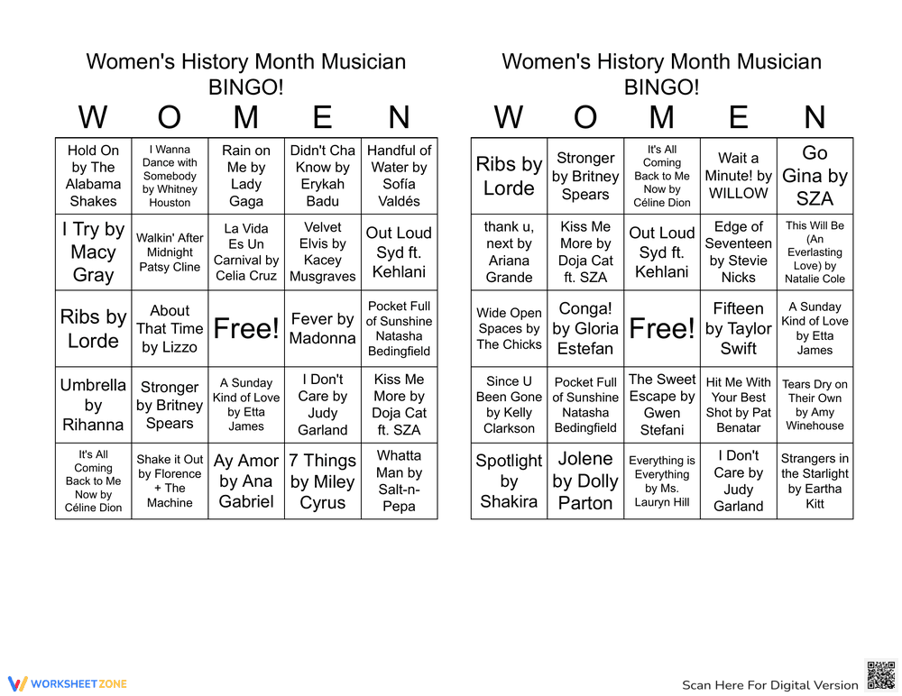 Women's History Month Musician Bingo for Classrooms - Page 1