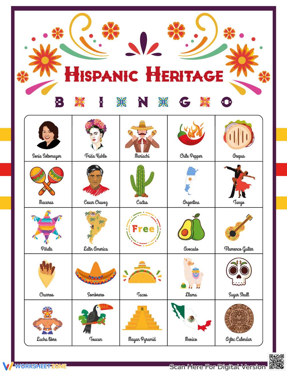 Hispanic Heritage Month Bingo Game Cards - Page 1