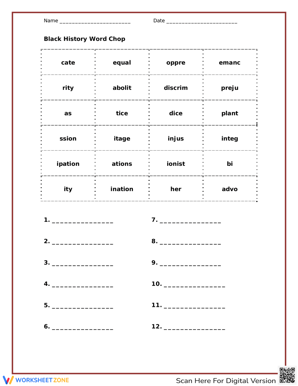 Black History Word Chop - Page 1