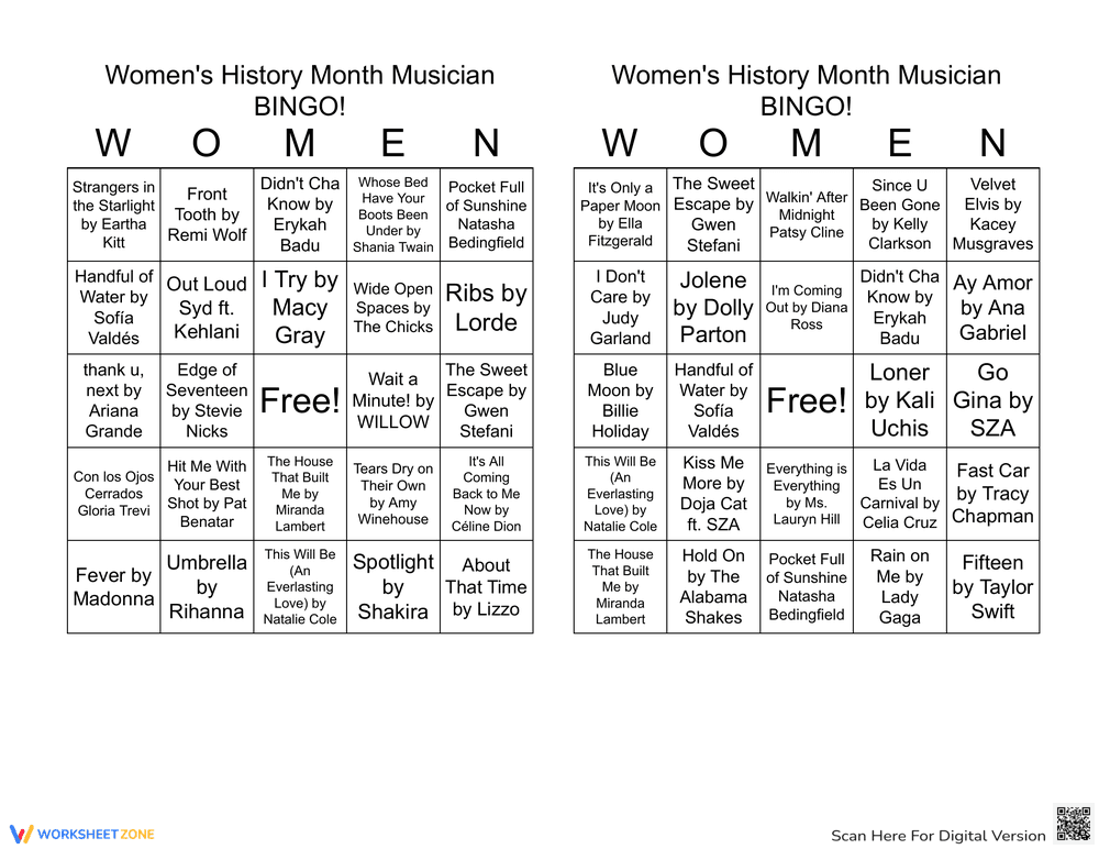 Bingo Game: Women Musicians History Month - Page 1